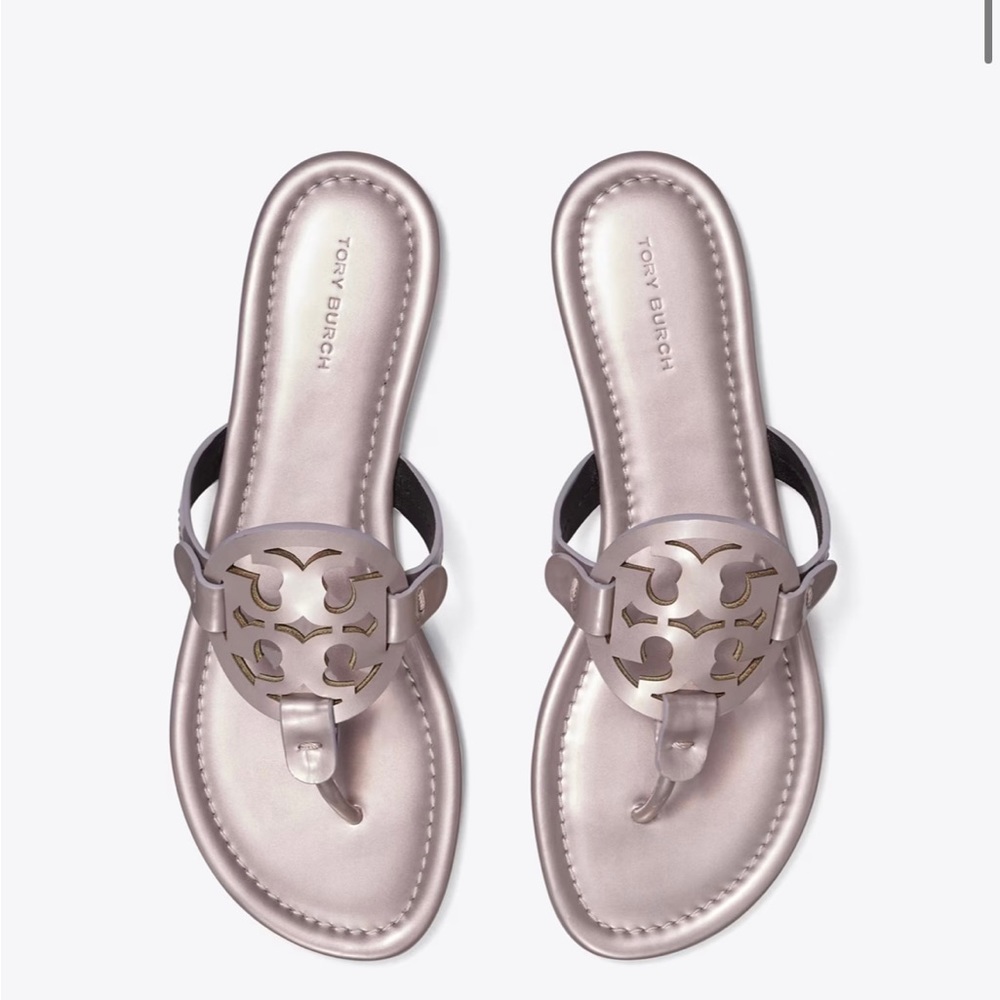 Tory Burch Miller Pearlized Patent Leather Sandals flats in Mauve size 11